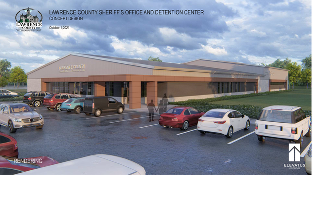 An artist's rendering of a new facility proposed to house offices and a new detention center for the Lawrence County Sheriff's Office. Construction of the facility would be funded via a proposed sales tax, up for vote on the Nov. 2, 2021 ballot in Lawrence County. (Image provided)